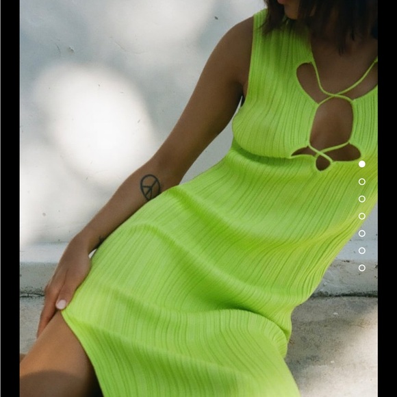 NWT ZARA Cut Out Knit Dress Midi Green Lime - Picture 7 of 11